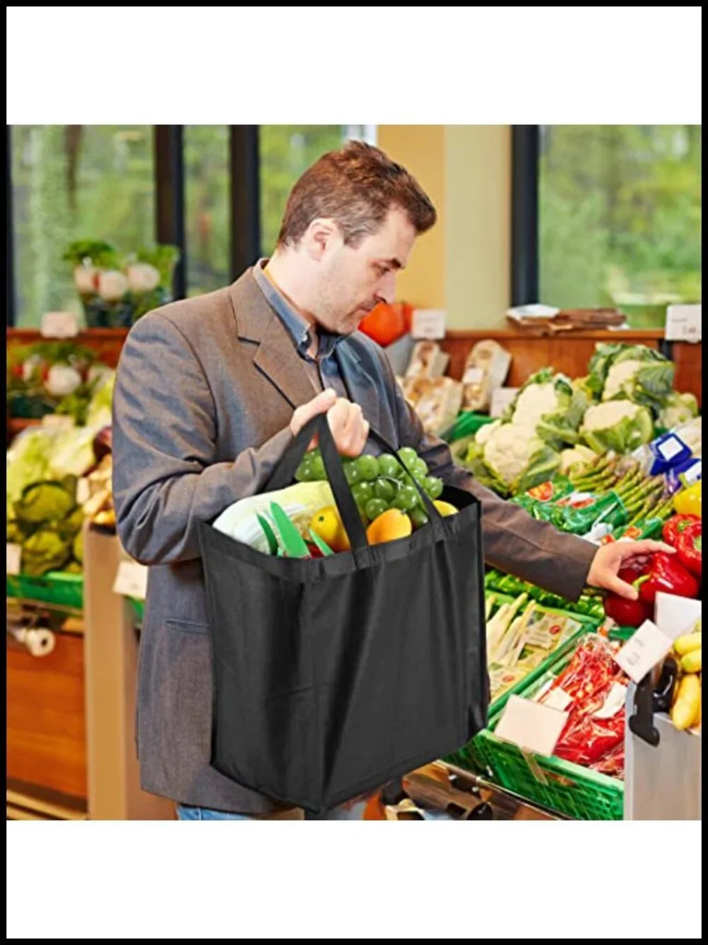 48 Pack Reusable Non Woven Grocery Tote Bags